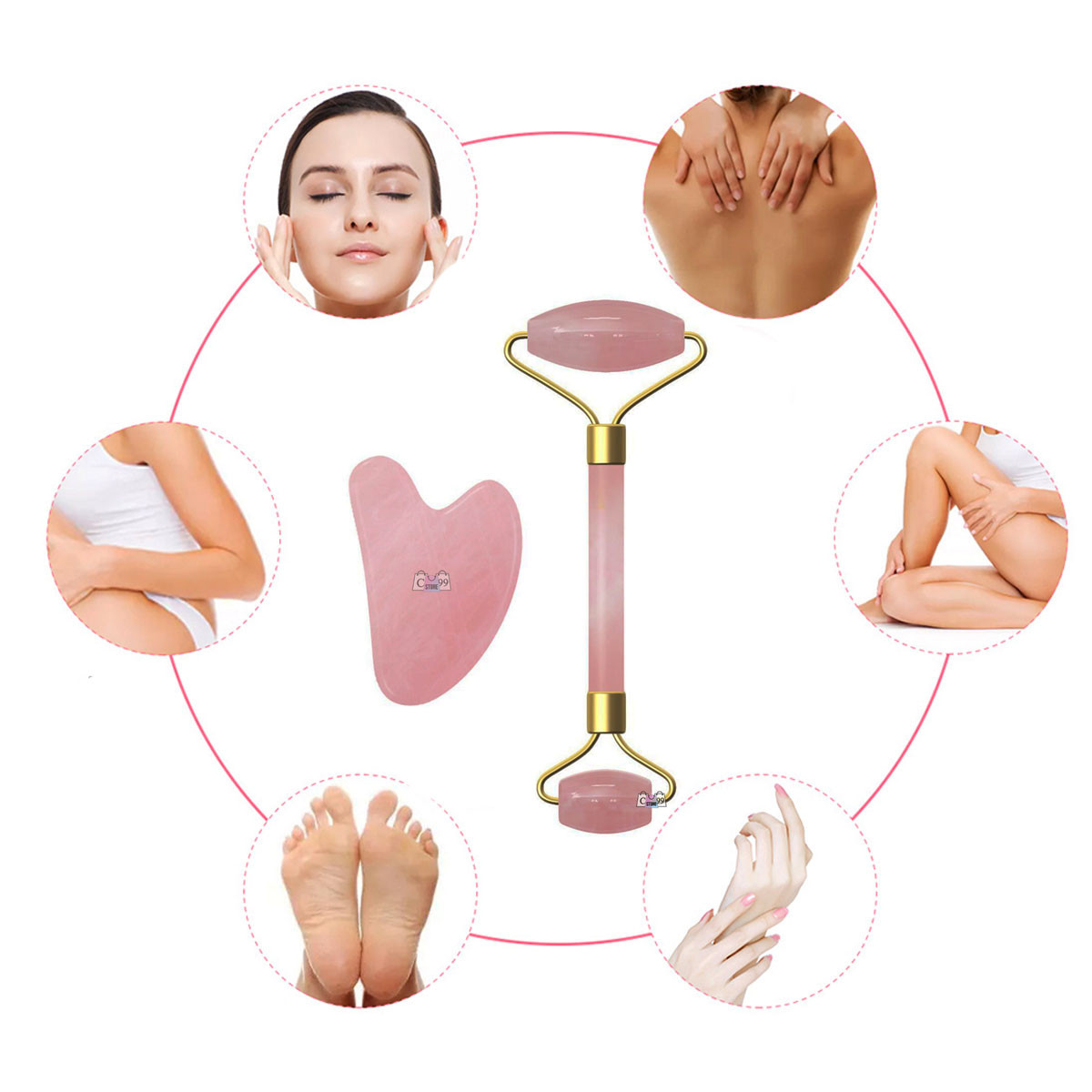 Miniatura 2 de Rodillo Masajeador Facial Cuarzo+Piedra